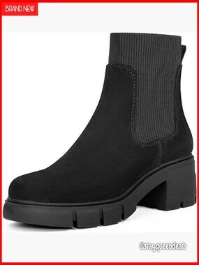 Women's Elastic Chelsea Boots Chunky Block Heel Platform Lug Sole Ankle Booties